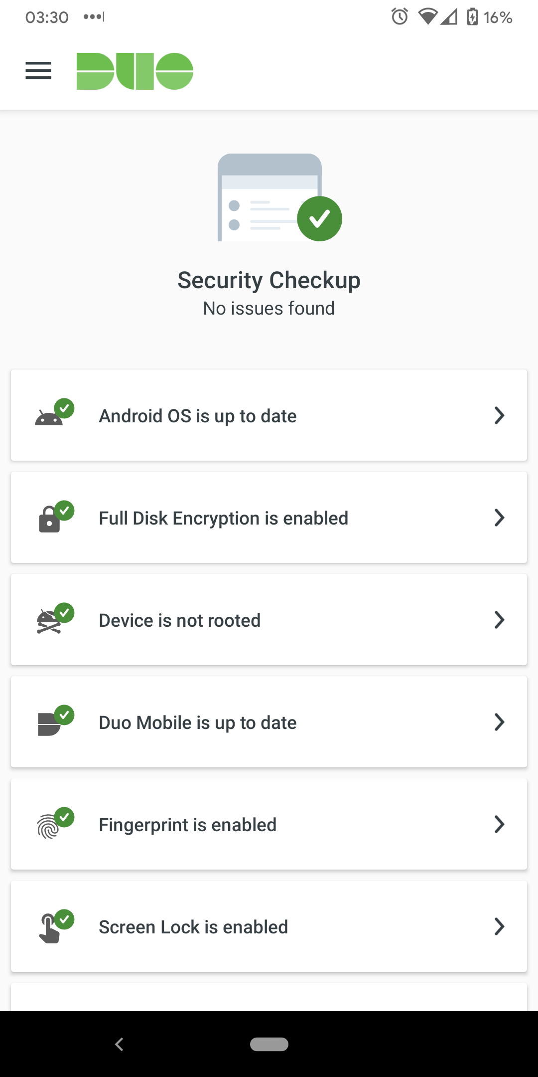 Duo Mobile Security Checkup - No Issues
