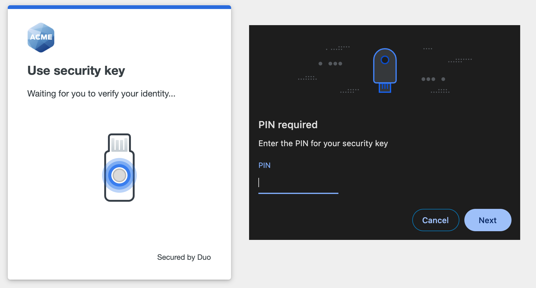 Security Key Prompt with PIN User Verification