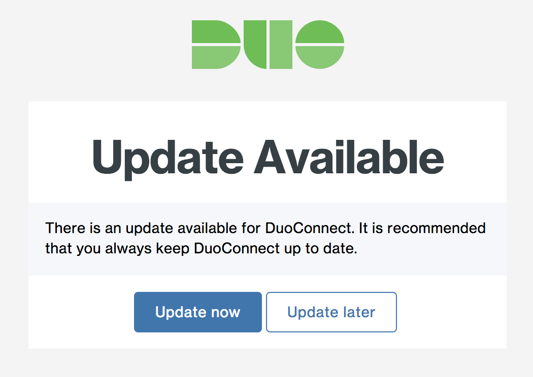 DuoConnect Optional Update Page