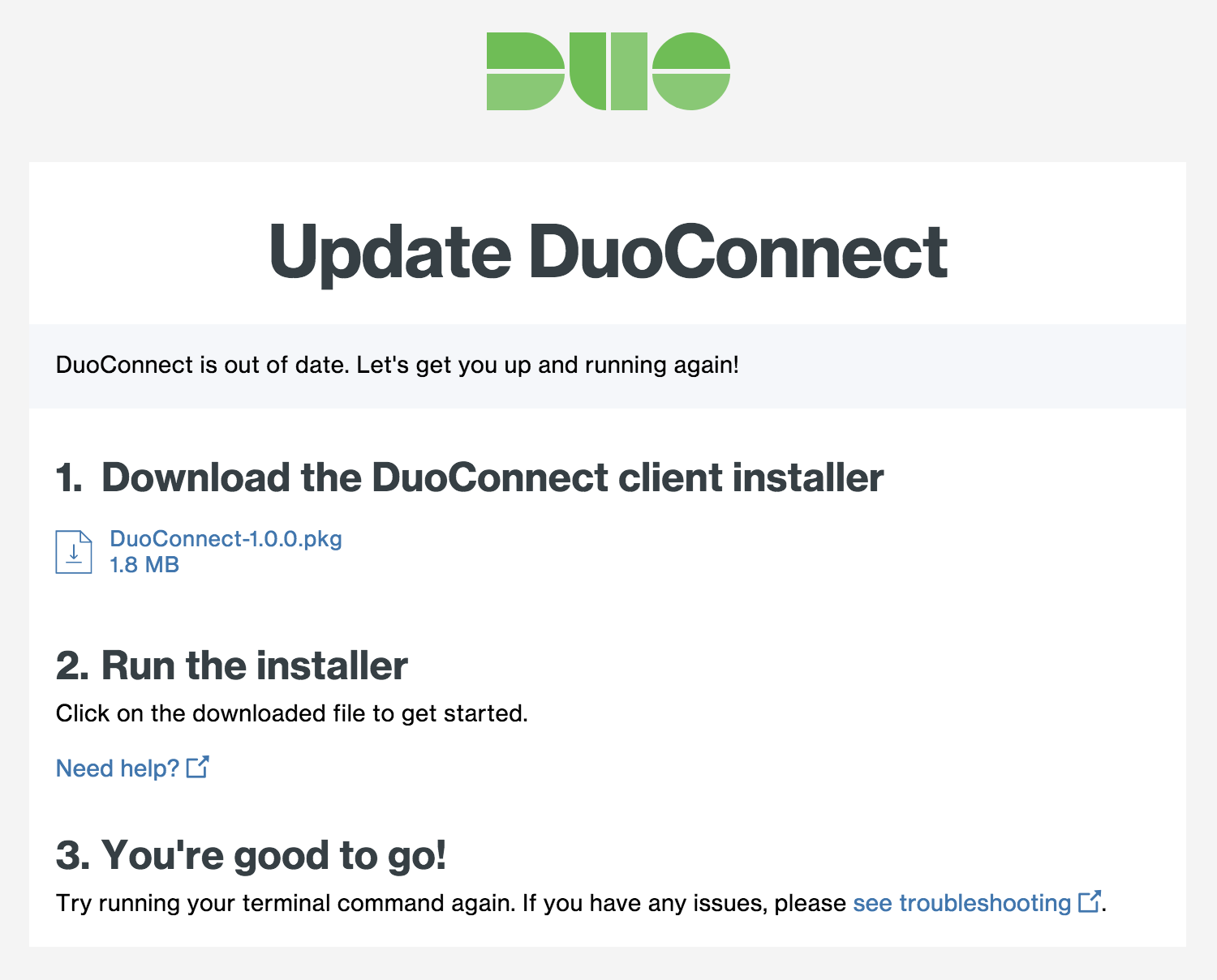 DuoConnect Update Page