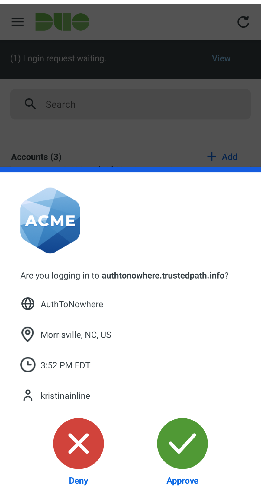 Android Duo Mobile Inline Verification - Step 3