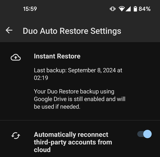 Instant Restore Setting on Android