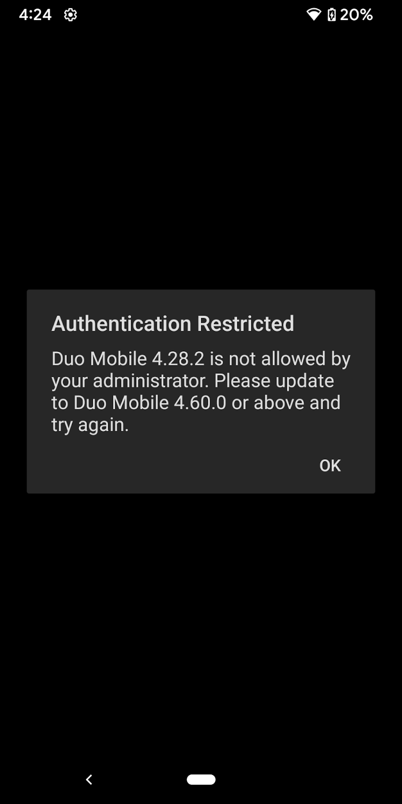 Duo Mobile Android Update Required Notification