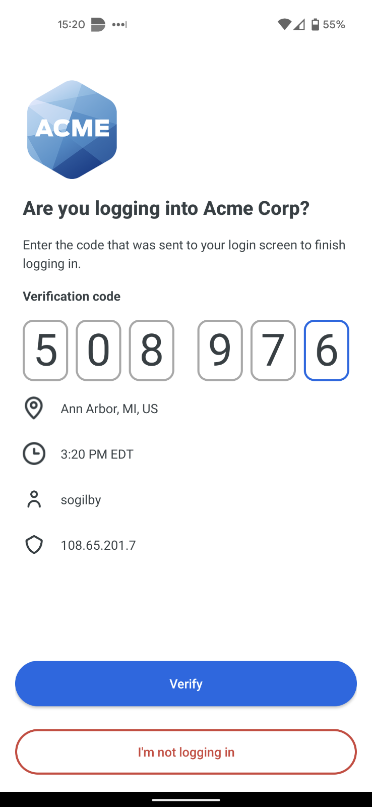 Duo Push Verification Code Entry