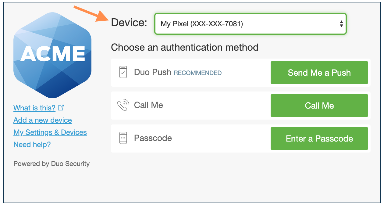 Select Device in Authentication Prompt