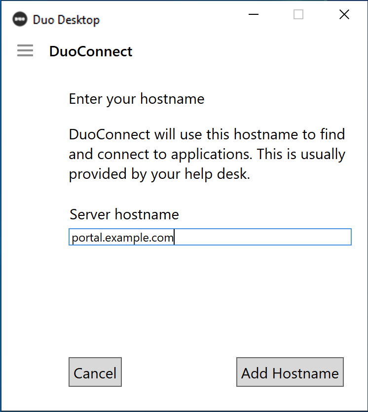 Configure DuoConnect Server Hostname in Duo Desktop on Windows