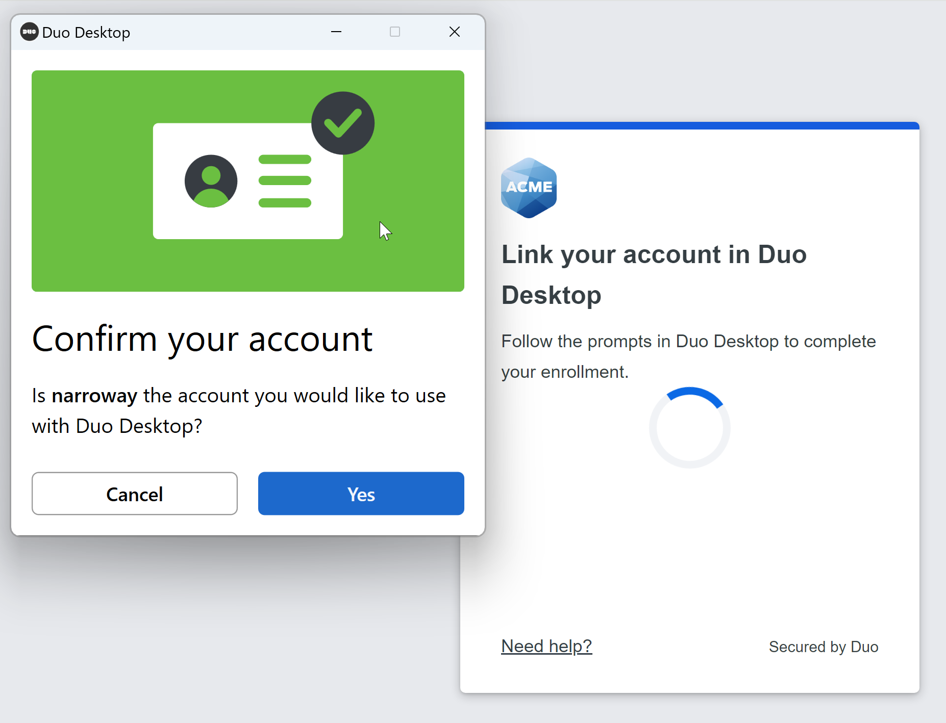 Linking an Account for Duo Desktop Authentication on Windows