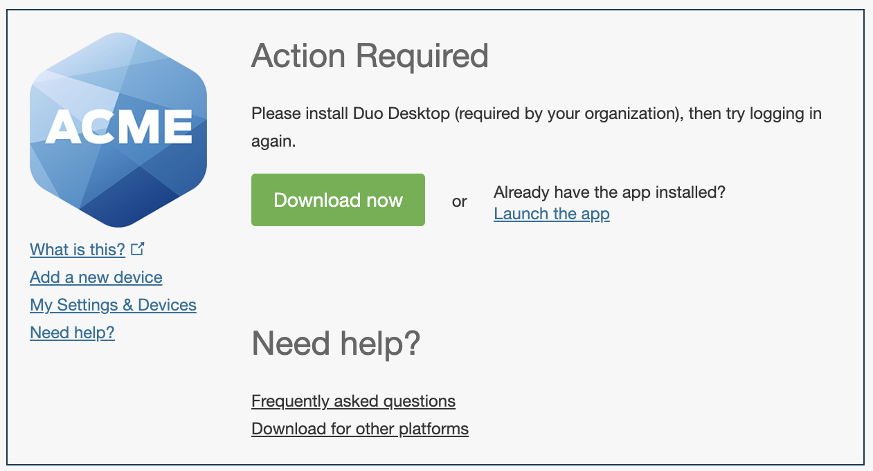 Download Duo Desktop from Duo Prompt During Authentication
