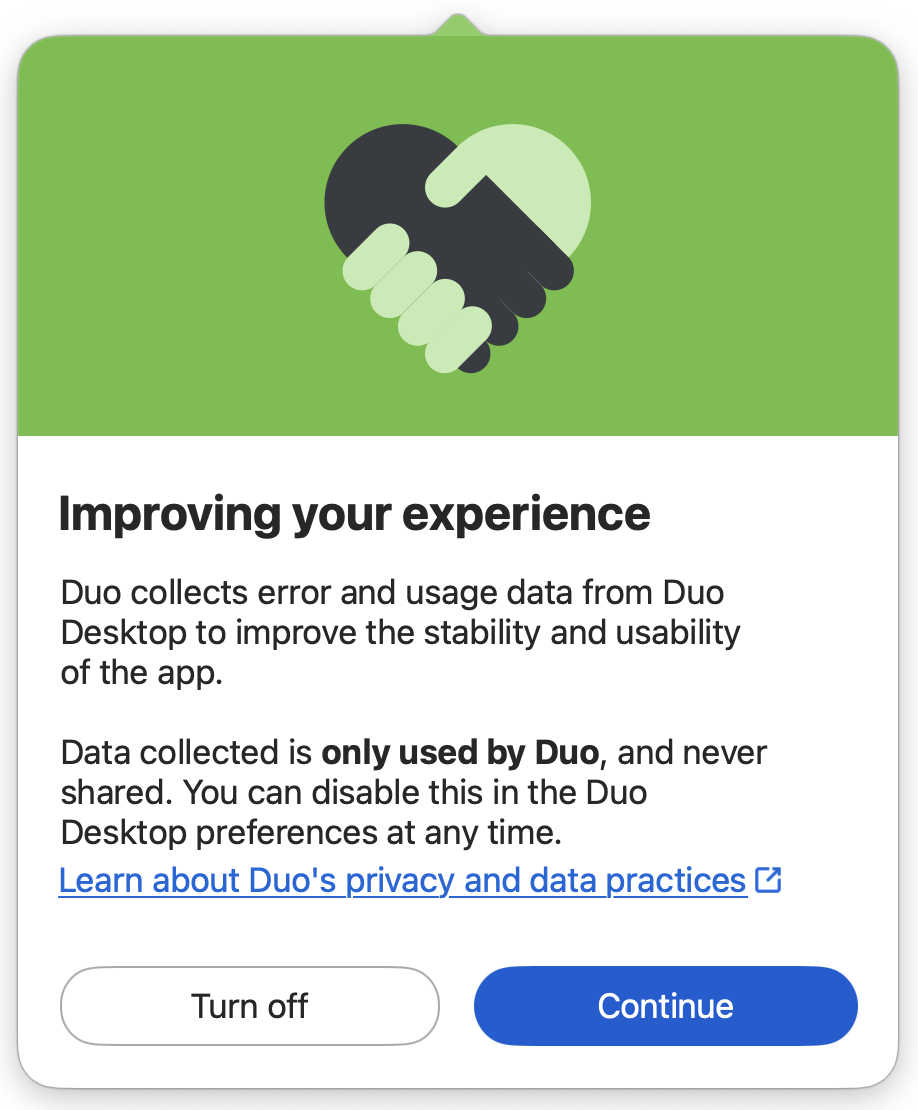 Duo Desktop Data Collection Preference Prompt