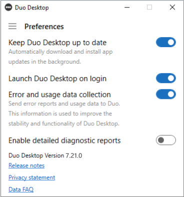 Duo Desktop Preferences on Windows