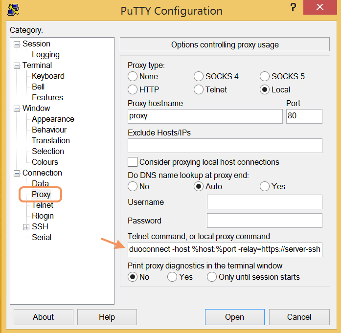 DuoConnect PuTTY Configuration