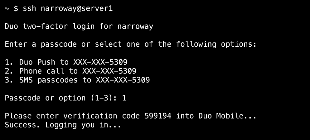 Duo Unix Prompt with Verification Code