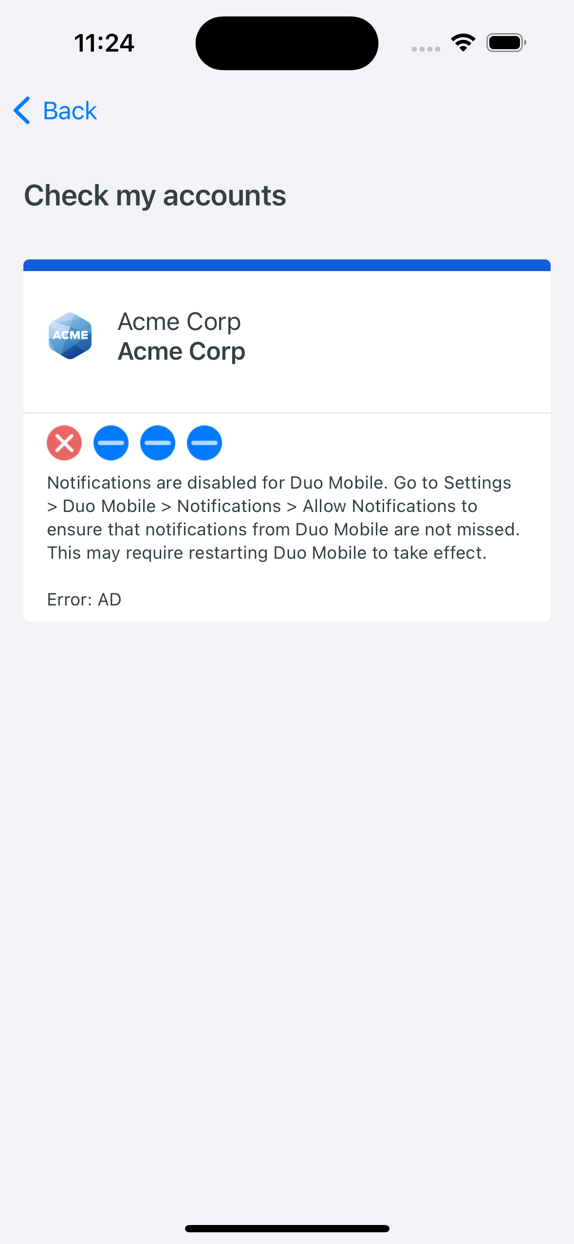 Troubleshoot an account on Duo Mobile iOS