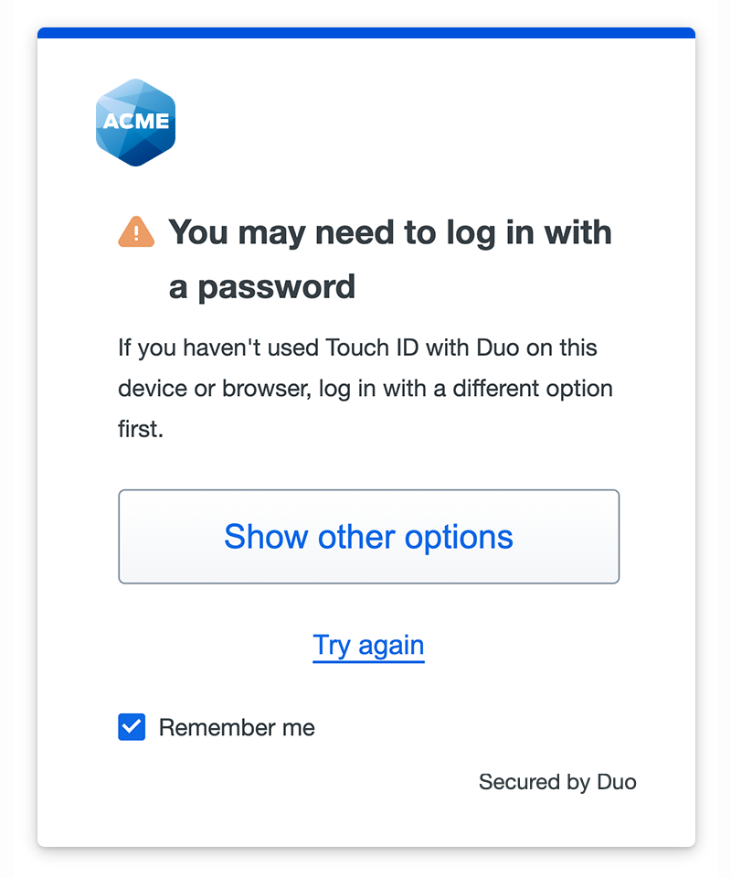 Duo Passwordless New Browser with Platform Authenticator