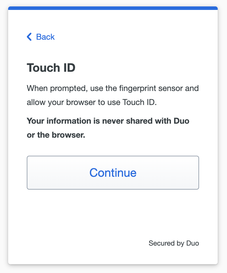 Begin Touch ID Setup
