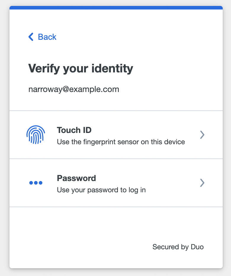 Duo Passwordless Touch ID Login