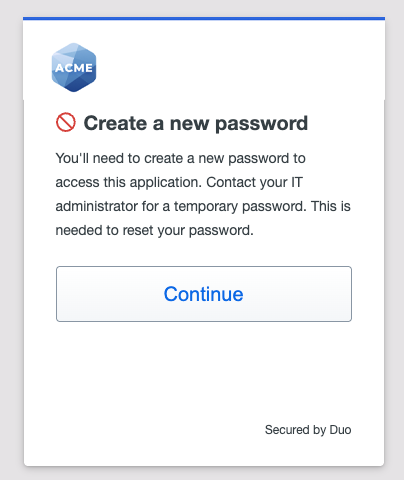 Duo Single Sign-On Temporary Create New Password