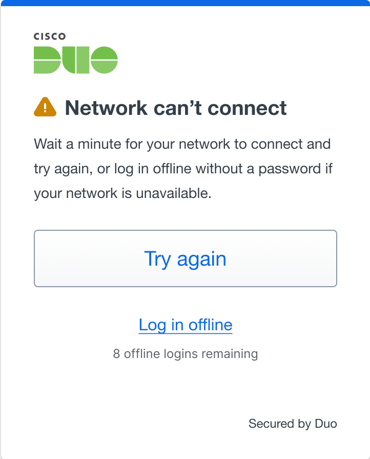 Passwordless OS Logon Offline Mode Network Can't Connect