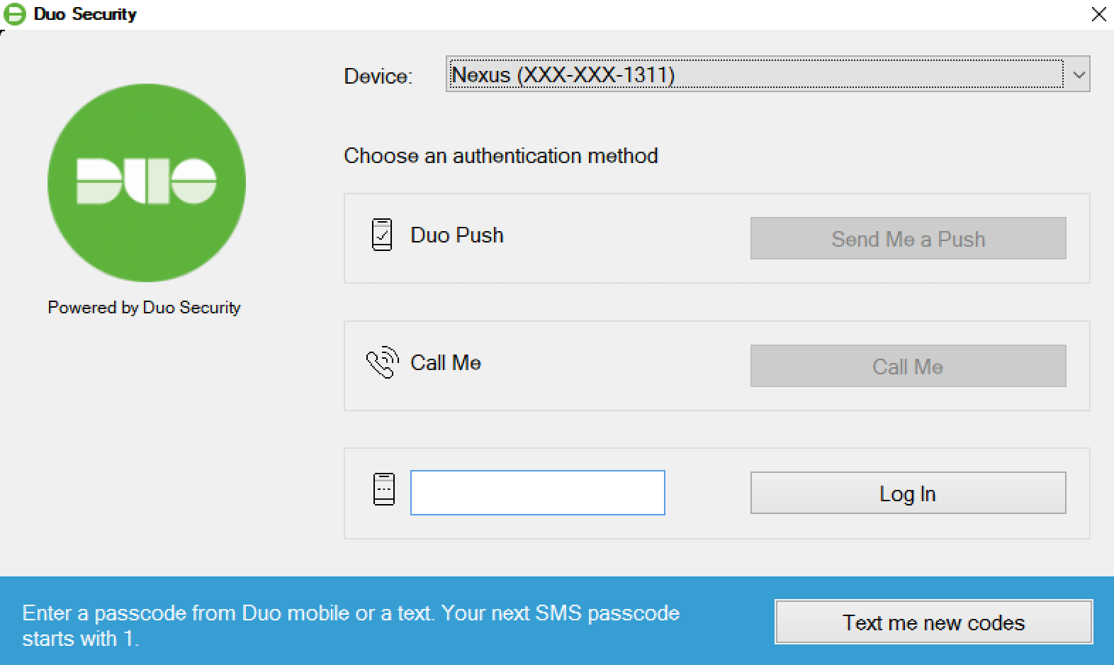 Duo Authentication with Passcode