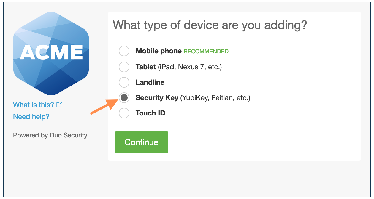 Security Key Selection in Duo Prompt
