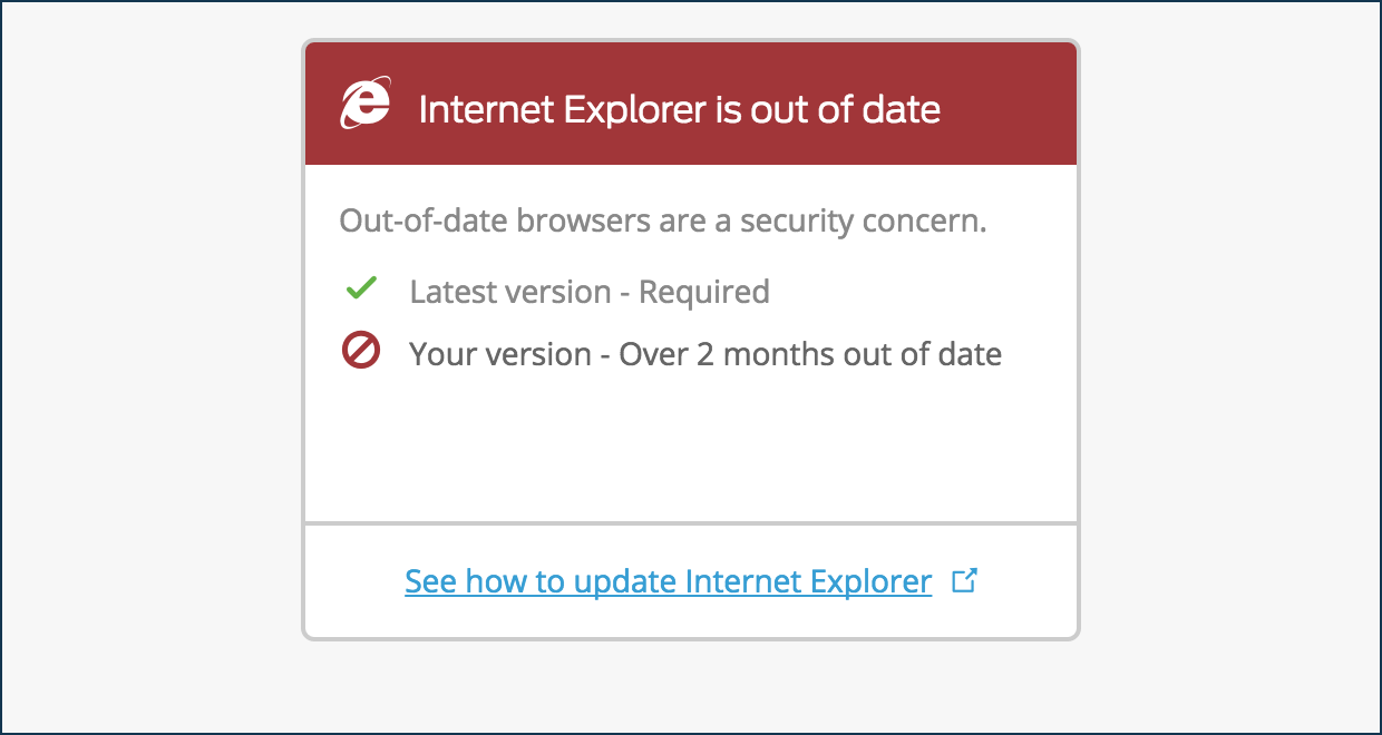 Outdated Internet Explorer Software Notification
