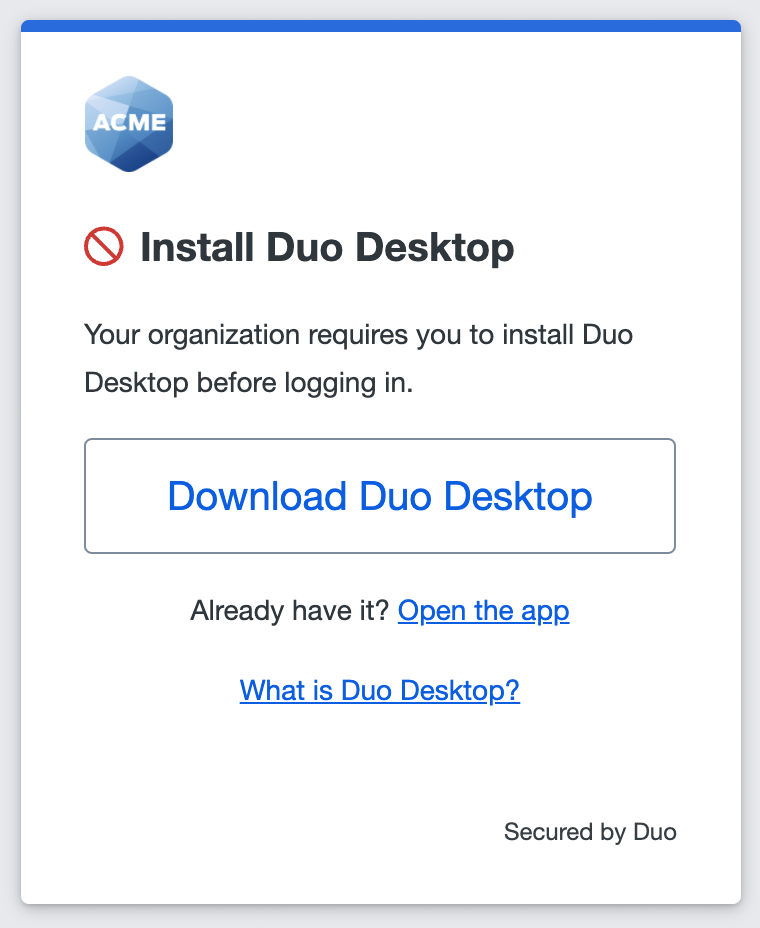 Download Duo Desktop from Duo Universal Prompt  During Authentication