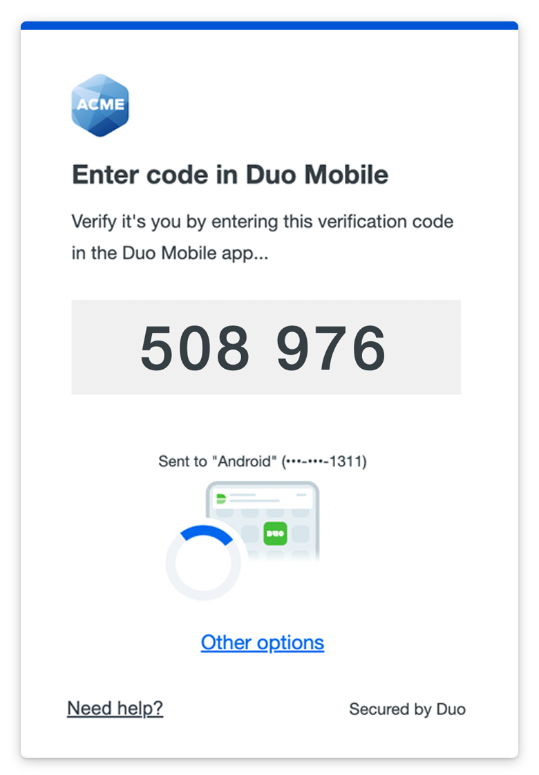 Duo Push Verification Code in Duo Universal Prompt
