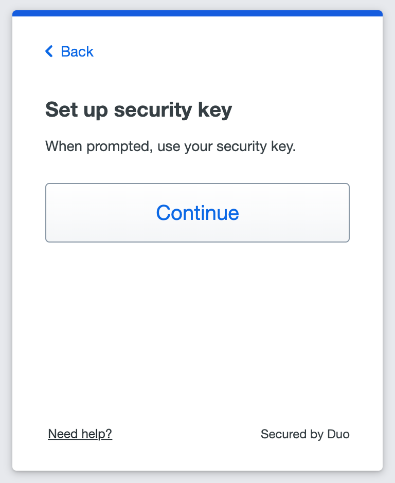 Begin Security Key Enrollment