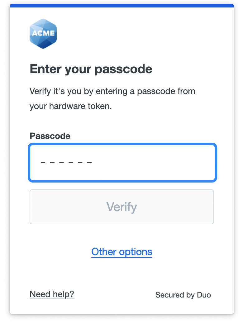 Hardware Token Passcode in Universal Prompt