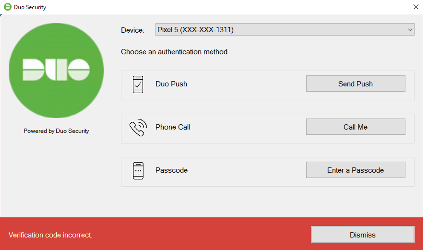 Duo Push Verification Code Fails in Windows